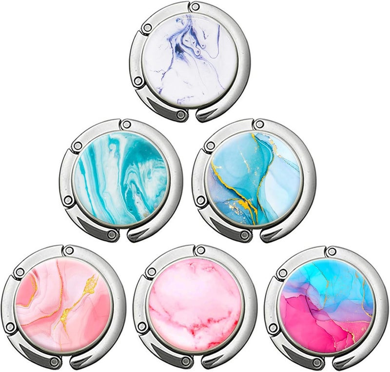 BOTRINUO Foldable Purse Hook for Table, Purse Hanger Storage Folding Decor Table Hook, Women's Handbag Hanger Holder (Marble 6 Pack) - Image 1